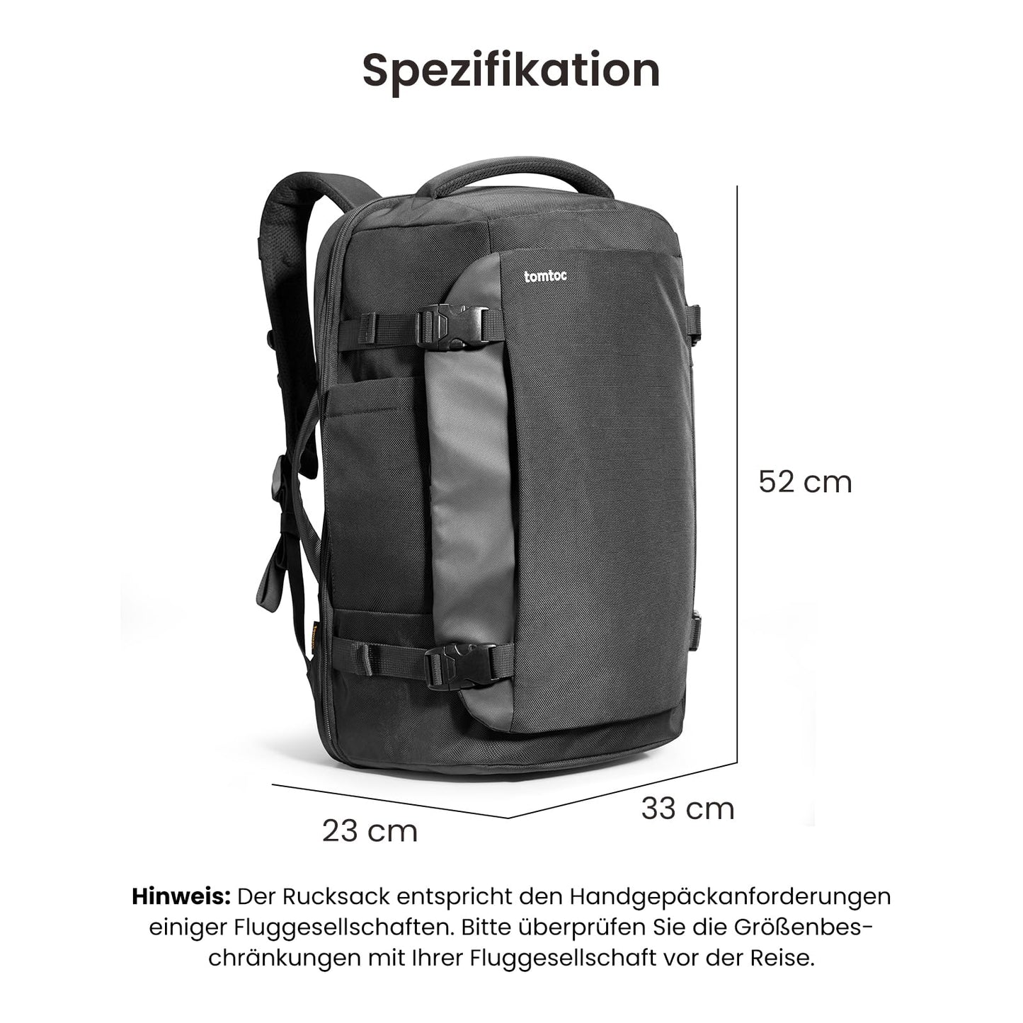 tomtoc Handgepäck Rucksack 40L TSA 15,6-17 Zoll